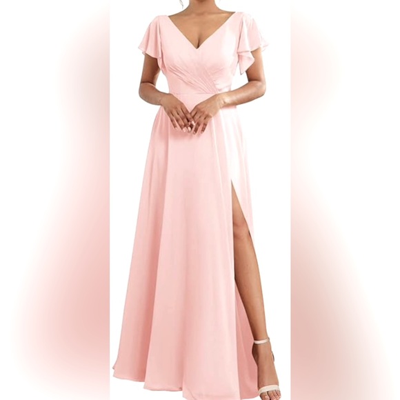 Pink Chiffon Dress Elegant Pink Evening Gown - Picture 1 of 16